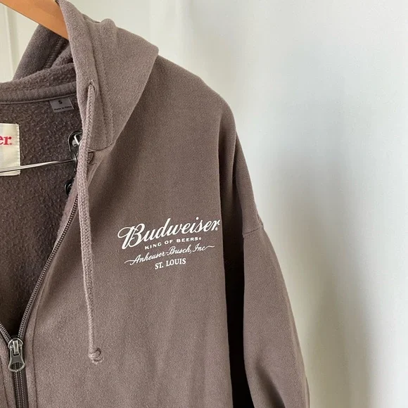 Budweiser x PacSun Brown Zip-Up Hoodie Graphic Logo Sweatshirt - Picture 4 of 5